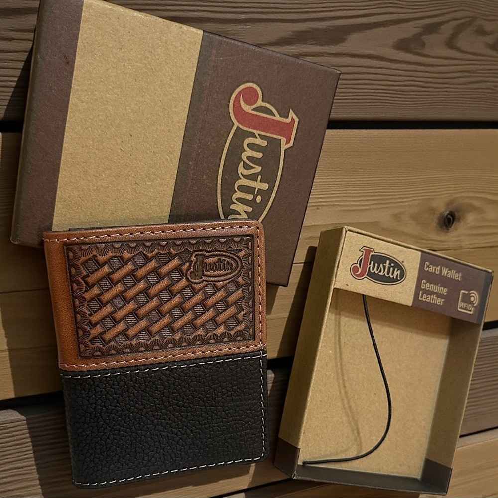 Justin Boots Brown and Black Leather Card Wallet
